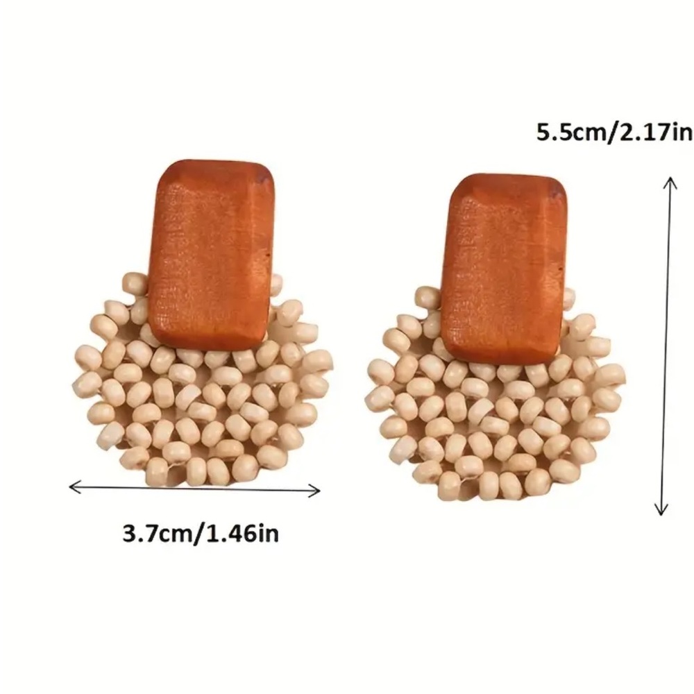 Bohemian Hand-Woven Geometric Wooden Earrings - Picture 3 of 3